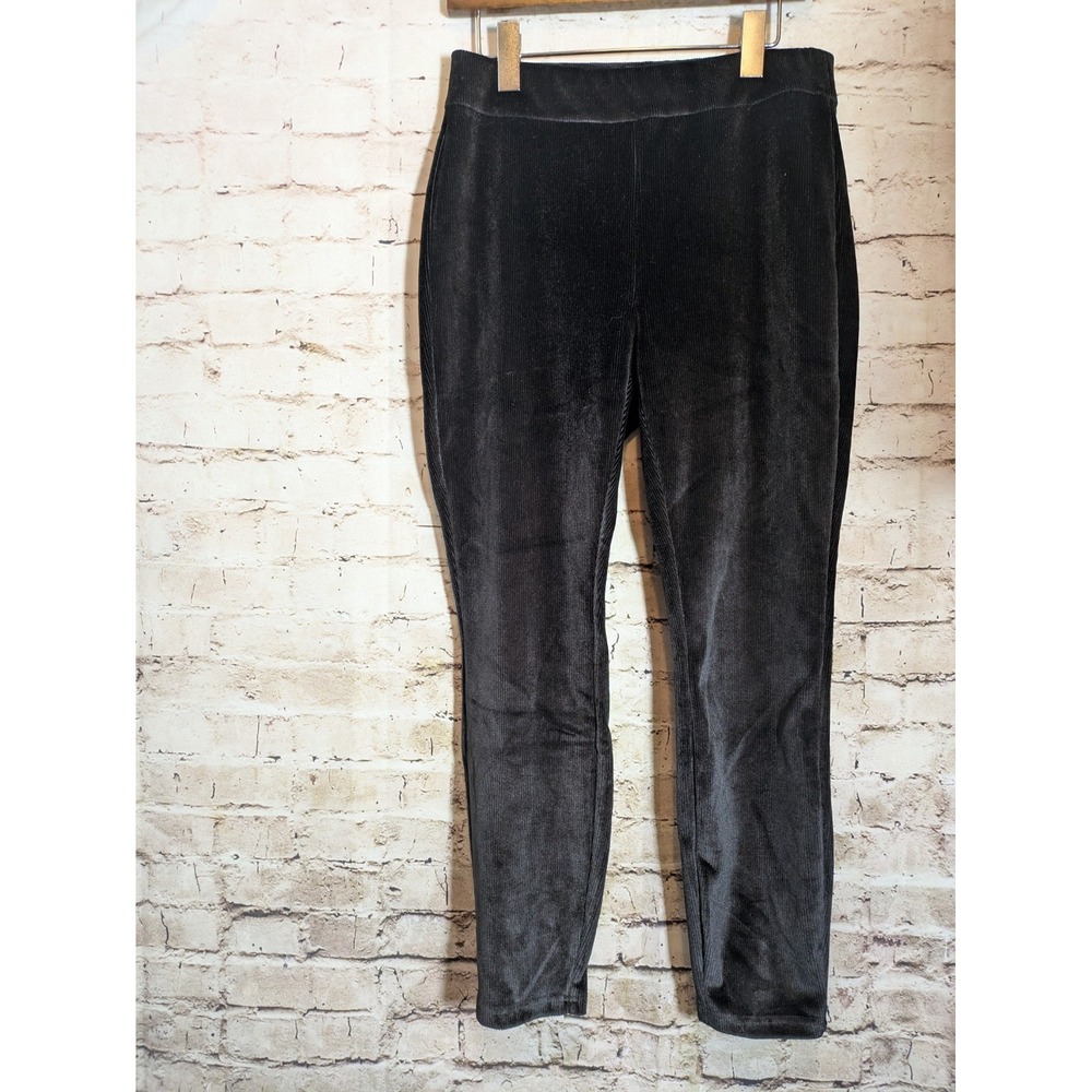 Nanette Lepore Pants Women's Medium Black Ribbed Velour Pull On Stretchy Legging